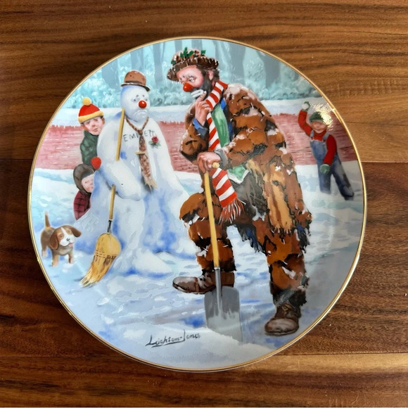 Antique Emmett Kelly Circus Collection 1991 Emmett the Snowman Decorative Plate - Picture 1 of 3
